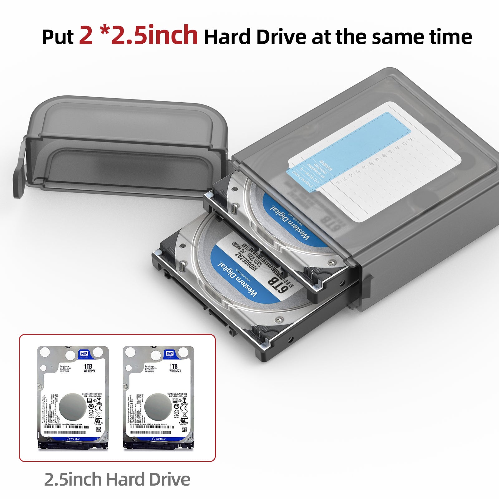 Hard Drive Case, 5 Pack 2.5 in HDD Case with Label, Hard Plastic Hard Drive Storage Case with Solid Snap Lock Design for External Hard Drive HDD, Dustproof Water Resistant for Travel Home Office